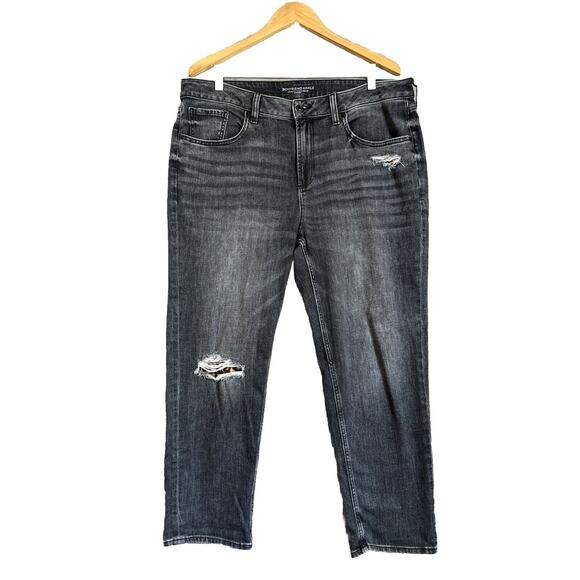 Chico’s Jeans 14 Charcoal Dark Wash Denim Boyfriend Ankle Leopard Patch Distress - Picture 1 of 13